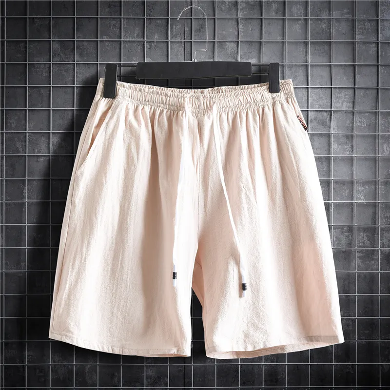 M 5xl plus size shorts s shorts cintura elástica com cordão esportivo linho de linho de algodão linear de cordão linear calças curtas casuais 220630