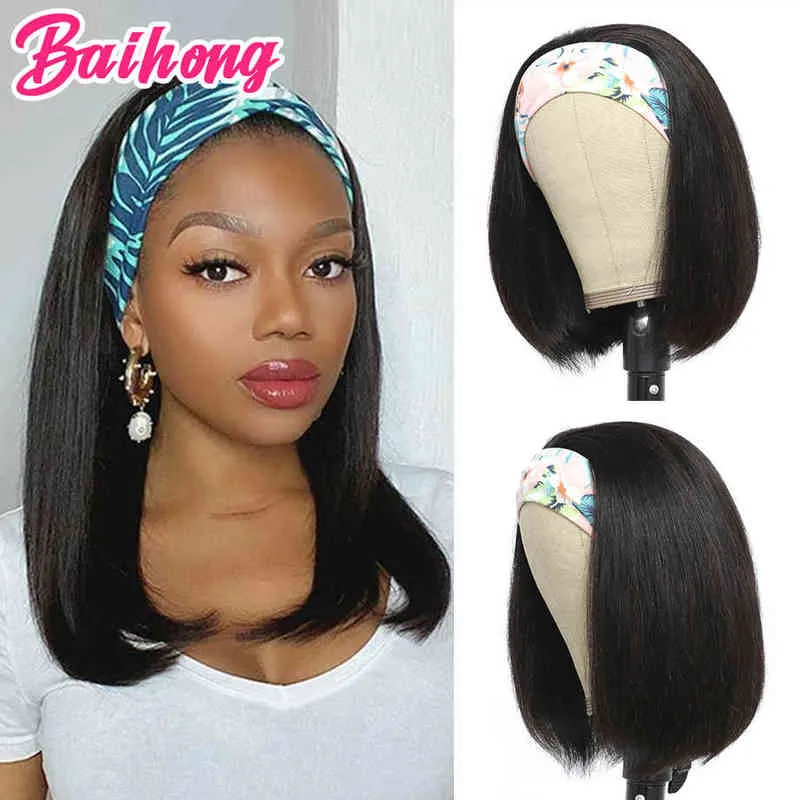 Hoofdbandpruiken Straight Short Bob Human Hair goedkope dames voor zwarte vrouwen natuurlijke Braziliaanse Remy Baihong 220609