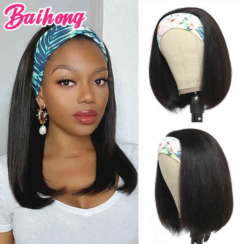 Stirnband-Perücken, gerade, kurz, Bob, Echthaar, günstig, für schwarze Frauen, natürlich, brasilianisches Remy-Baihong 220609