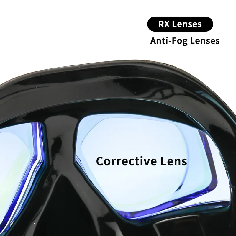 RX Prescripción Corrective óptico Kit de engranajes de buceo Hypperopia Miopía Snorkel Set Dry Top Scuba Mask Wide Anti Fog UV400 220628