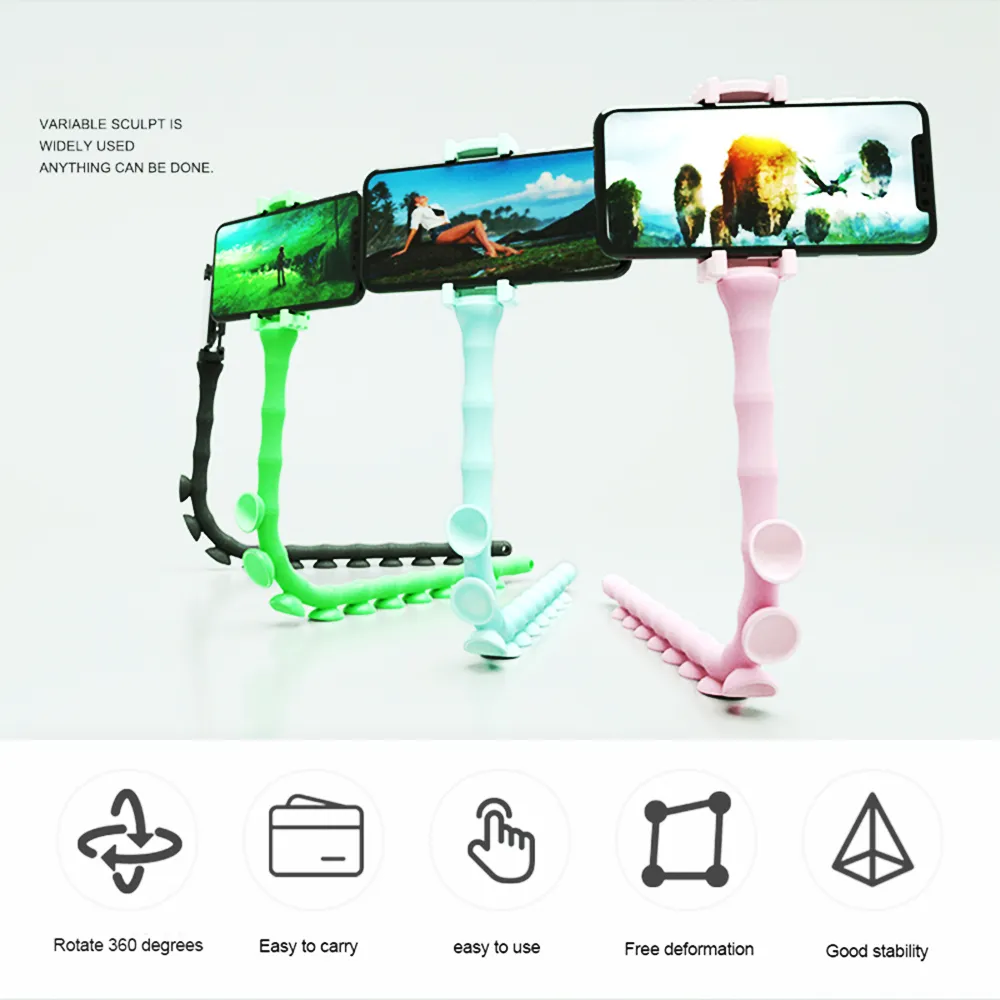 Universal Lazy Mobile Telefon Holder Flexible Arm Foldble Holder Sug Cup Stand Wall Desk Cykel Caterpillar Portable Bracket