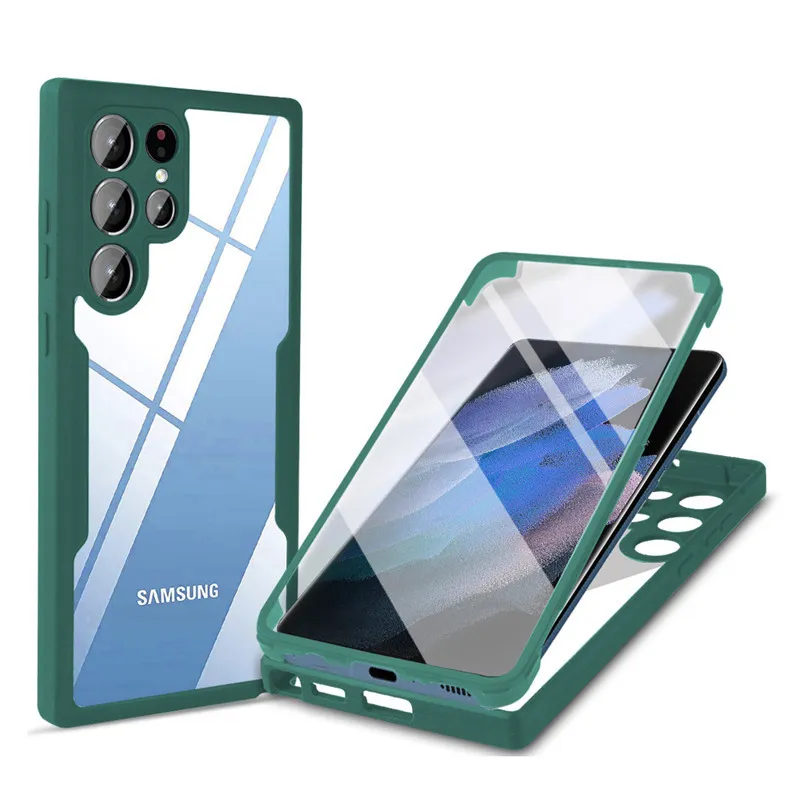 360 Full Protection Cases för Samsung Galaxy S22 Ultra S21FE S21 Plus A13 A32 A51 A71 A52 A72 A53 A73 Stötsäkert mjukt genomskinligt skal
