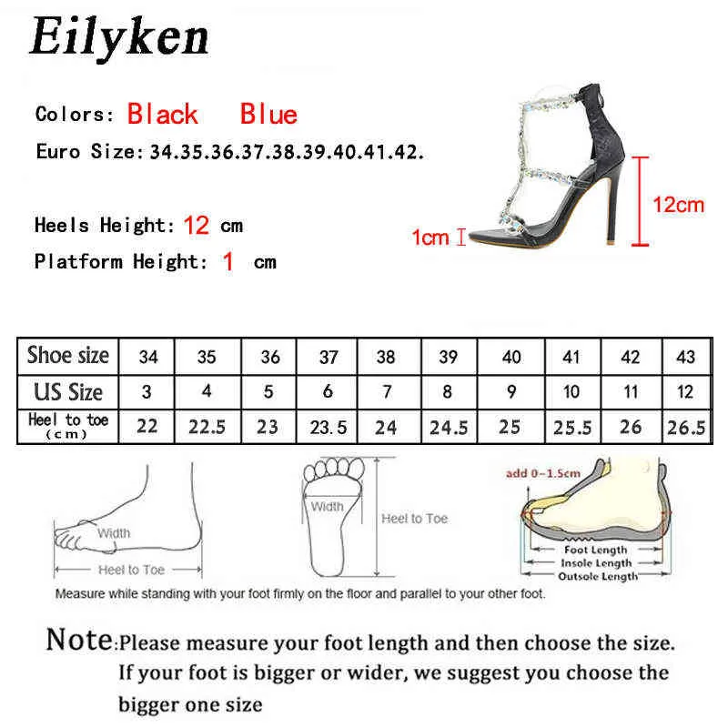 Sandals Eilyken High Heels Shoes Sexy Women Party Pumps T-Strap Rhinestone PVC Transparent Stiletto Sandals Shoes Crystal shoes 220316