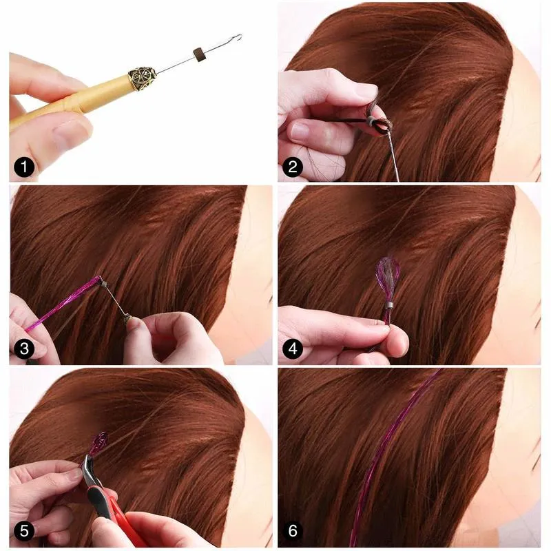 Lametta Haar 12 Farben 2400 Strähnen Haar Leuchtstofflänger für Frauen Mädchen 47 Zoll mit Werkzeugen, die funkeln glänzend Haare 220606