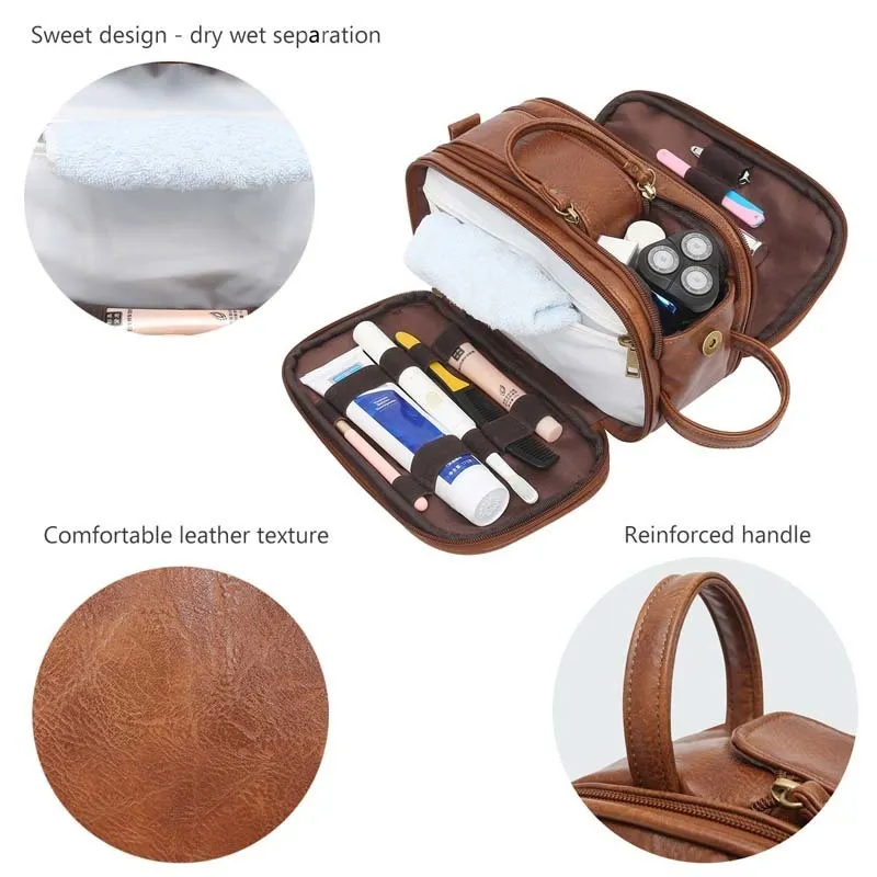 Borsa da toilette da viaggio uomo Rasatura Dopp Kit Borsa da viaggio Impermeabile Articoli da toeletta da bagno Organizer Borse cosmetiche in pelle PU 220421