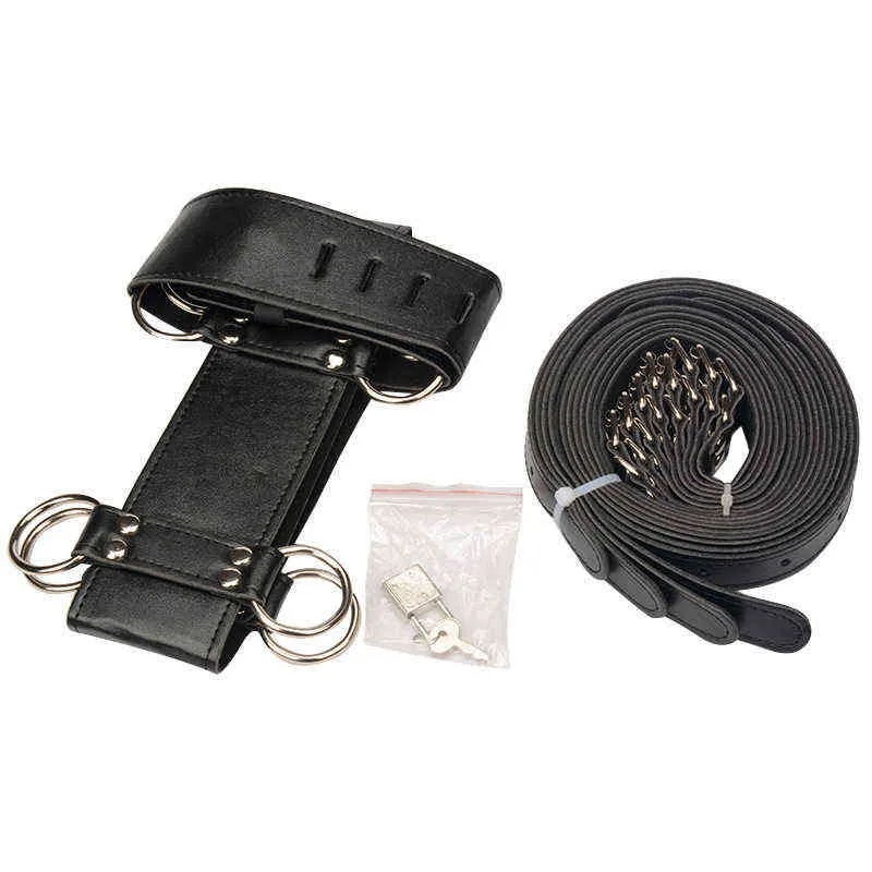 Nxy Sm Bondage main derrière le dos menottes de bondage avec serrure sangles de retenue en cuir jeux Bdsm ceinture sexe adulte jouets exotiques pour couples 220423