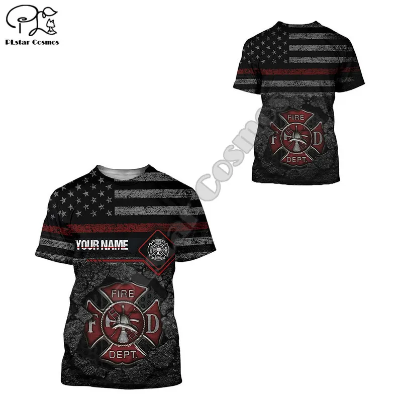 PLstar Cosmos Firemen Firefighters Customized Name 3D Printed Summer T Shirts Short Sleeve Tee Men Women Casual Streetwear F25 220707