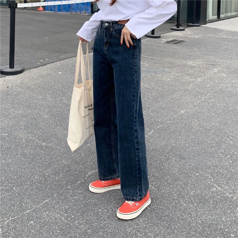 Straight Leg Jeans Women's High Waist Wide Thin Loose Vintage Black Pants Harajuku Casual Mom Denim Long Pant Ladies 220402