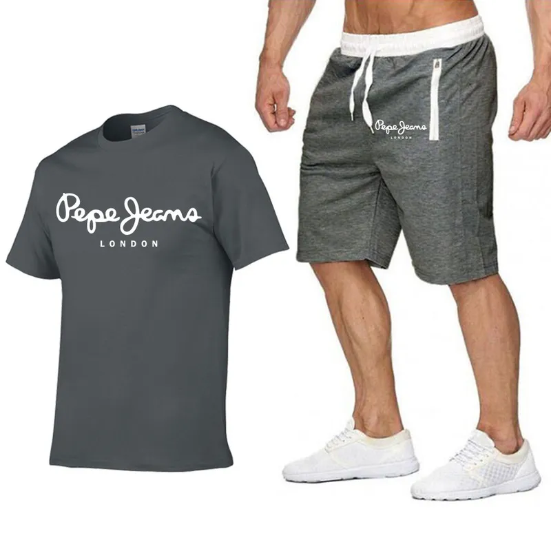 Été T-shirt et pantalon deux pièces ensembles hommes costume de sport décontracté marque vêtements de sport pur coton jogging mode hommes vêtements 220524