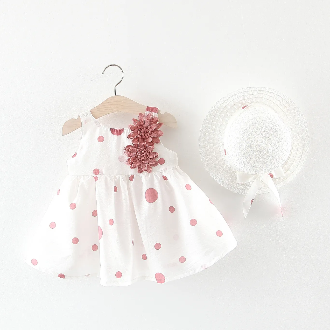 Nouveau bébé fille vêtements d'été nouveau-né bébé robes sans manches princesse robe de plage + chapeau de soleil enfants ensemble