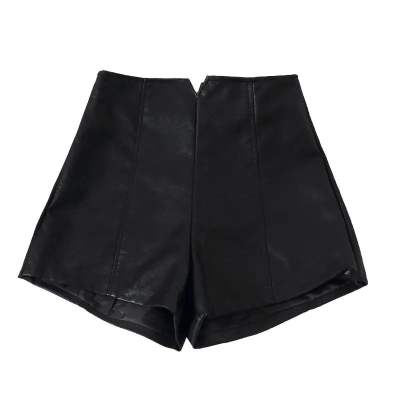 Mode hög midjeshorts vintage slim slits kvalitet läder kort sexig svart röd pu kvinnor sommar 220509