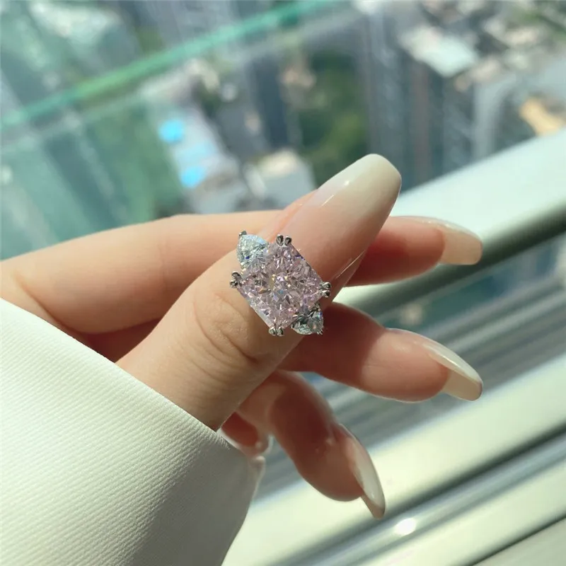 Anelli di gioielli di lusso in argento sterling 925 di alta qualità 8A fiori di ghiaccio anello di design con zirconi donna quadrata Rosa Blu Bianco Dia271S