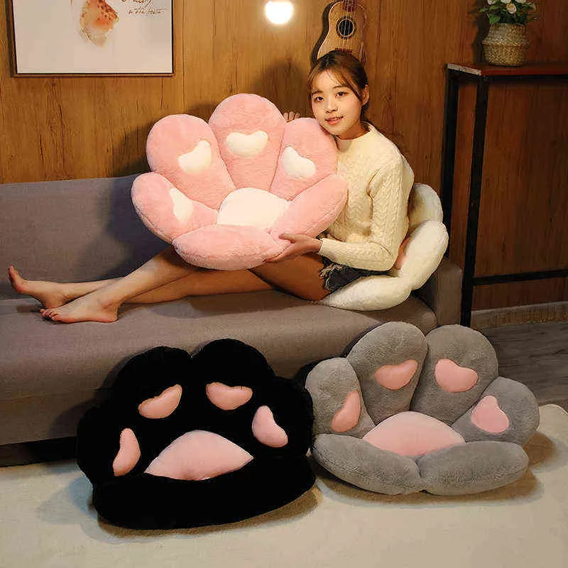 CM Kawaii Plush Cushion Filled Bear Paw Mat Söt djur kattfot hjärta mjuk leksak för heminredning gåvor J220704