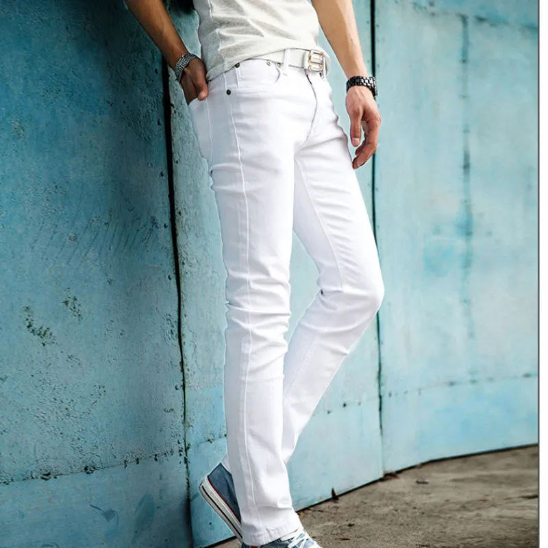 Estate 2021 New Trendy Cowboy White Feet Jeans Coreano Moda Uomo Slim Pantaloni Casual Uomo Streetwear Adolescenti Pantaloni a Matita