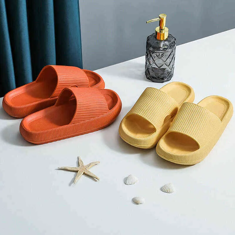 Women Indoor Bathroom Slippers Summer Shoes Thick Platform Slipper Soft EVA Anti-Slip Lovers Home Floor Slides Bat G220519