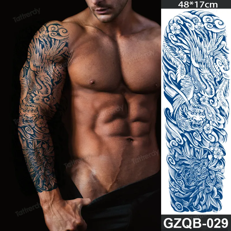 full arm sleeve temporary tattoo sticker natural juice ink waterproof tattoos long lasting 2 weeks large size sexy body art men