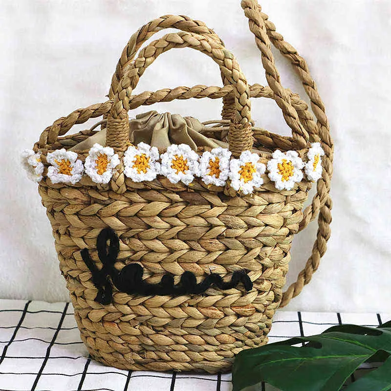 Shopping Bags Ins Flower Straw Hand-woven Hoist Grass Hand Shoulder 220322