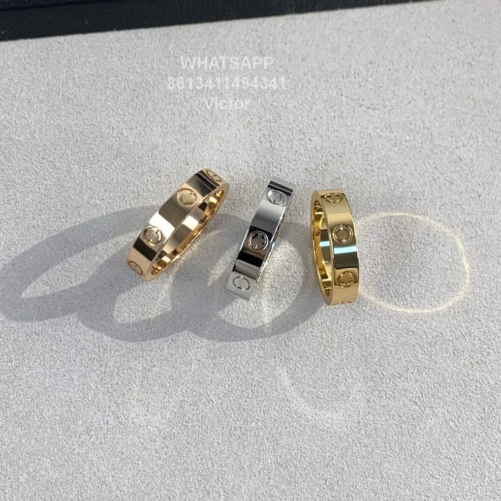 3 Mmm Love Ring V Gold 18K ne s'estompera jamais d'anneau étroit sans diamants de luxe Marque Reproductions officielles Couple d'anneaux Adita Exq255S