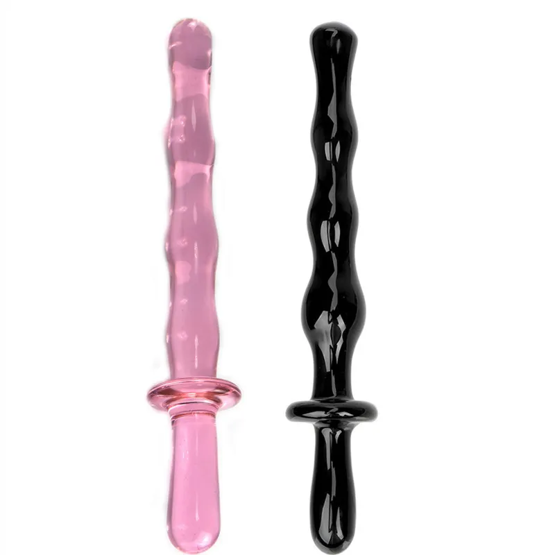 22 cm lungo nero rosa dildo di vetro grande plug anale cristallo culo masturbatore femminile giocattoli sexy uomini donne prodotti adulti gay