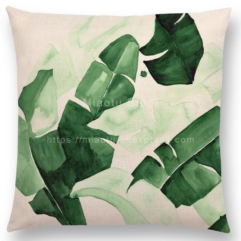 18 Square Green Tropical Plants Leaves Linen Pillow Case Cushion Cover For Home Car el Decoration Customized Drop 220622