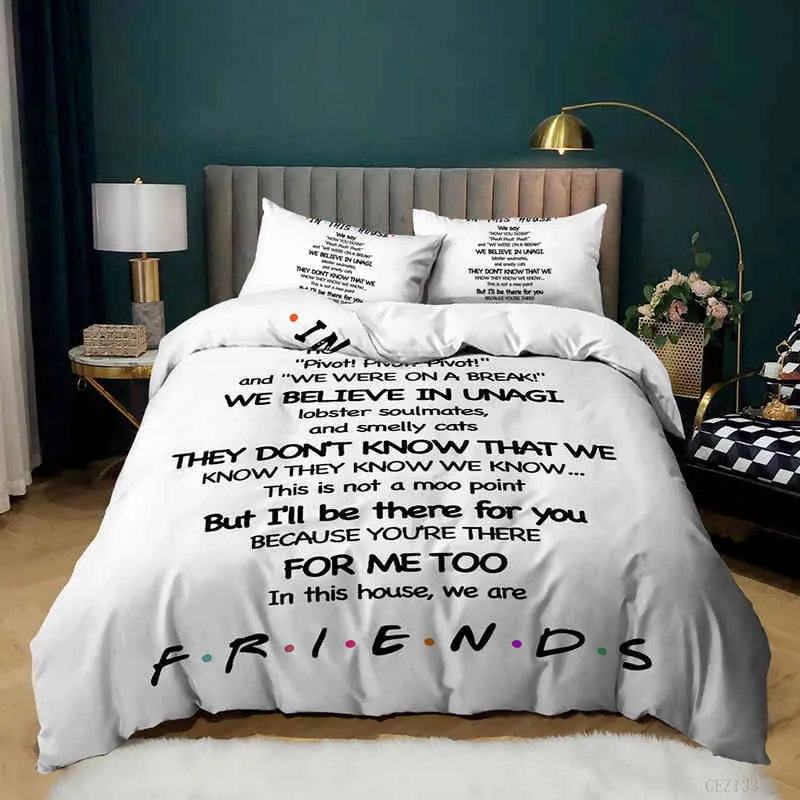 Friends TV Show Style Sängkläder för sovrum Mjuka överkast Sängkläder Bekvämt påslakan Täcke och örngott