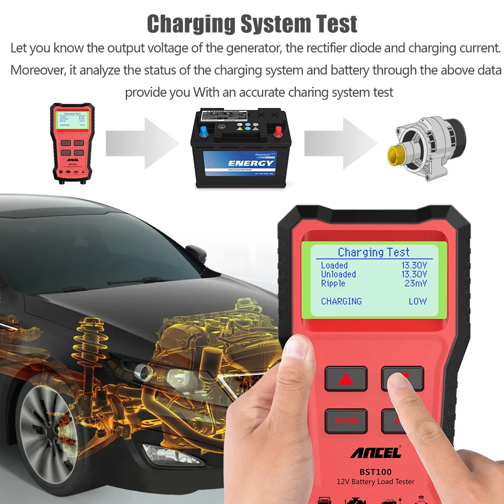 Ancel BST100 CAR Actulet Tester 12 В ячейки зарядки