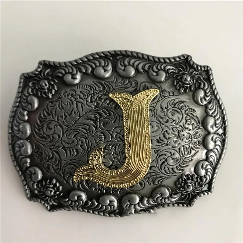 Gold Lettre initiale boucle Hébillas Cinturon Cowboy Met Western Cowboy Boucle de ceinture de 4 cm de largeur de largeur 251J