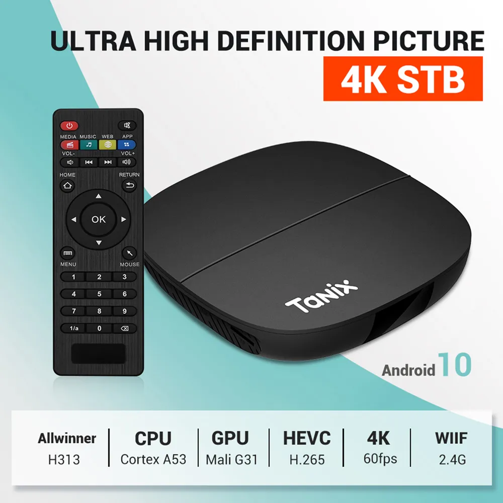 Tanix A3 Android 10 TV Box AllWinner H313 1GB 8GB HD Видео H.265 VP9 Media Player 2.4G WiFi Set Top Box Smart TVBox