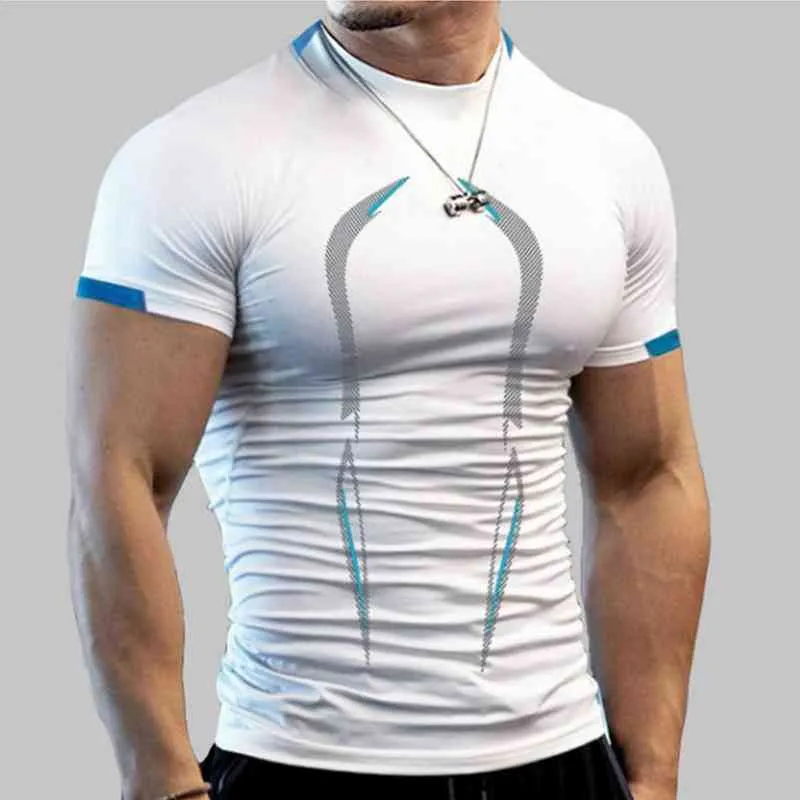 Korte Mouw Ademend Sport T-shirt Mannen 3D Compressie O Neck Quick Dry Dames Running Tight-Fitting Tshirt Fitness Gym Top Y220426
