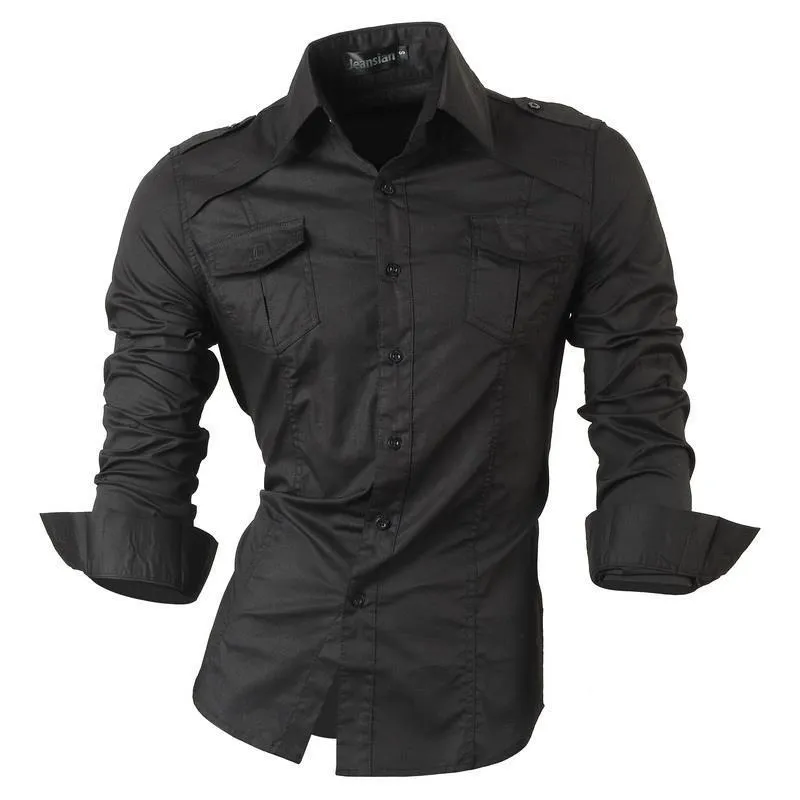 Jeansian Men's Dress Shirts Casual Stylish Long Sleeve Designer Button Down Slim Fit Z014 White 220401