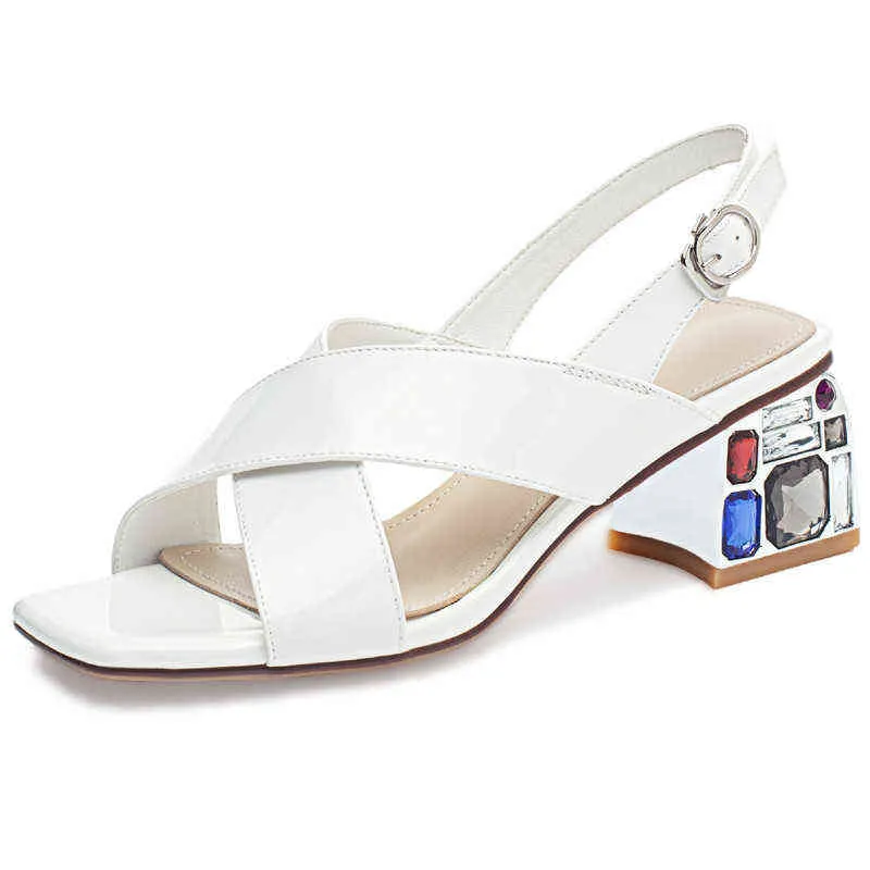 Sandalen Luxe Kristal Hakken Women Sandalen Schoenen Echt Leer Zomer Voor White Partij Bruiloft Damen 220427