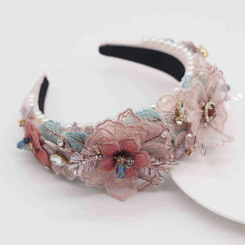 Wedding Hair Jewelry 2020 Ręcznie robione kwiaty klejnot perłowy barokowy luksusowy kolorowy kryształowy kryształowy opaska do włosów kwiatowa 824 AA220323