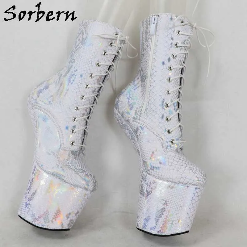 Sorbern 20cm hoof heelless fotled stövlar för kvinnor plattform skor cosplay unisex dragqueen booty extrema höga klackar vamp cos skor