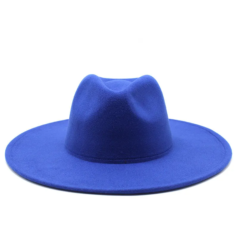 Klasyczne szerokie brzegi fedora czapki czarne białe wełniane czapki mężczyźni kobiety miażdżone zimowy kapelusz derby ślubny kościół Jazz Hats 2207057158096