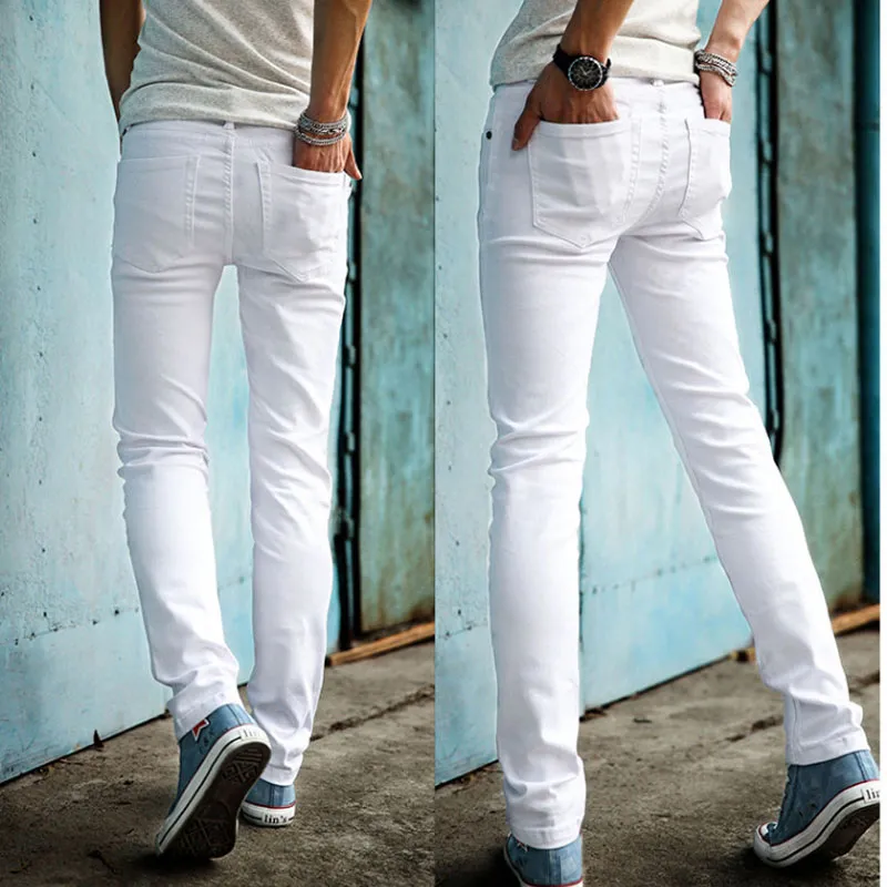Летний 2021 Новый Модный Ковбой Белые Ноги Джинсы Корейские Моды Мужчины Стройные Повседневные Брюки Человек Уличная одежда Подростки Карандаш Брюки