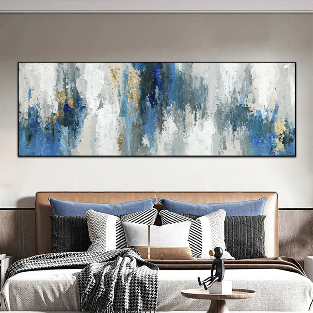 Pinturas a óleo abstratas modernas impressas em tela, nórdico, azul, arte de parede, pôsteres de tela para sala de estar, decoração de parede de casa 4913861