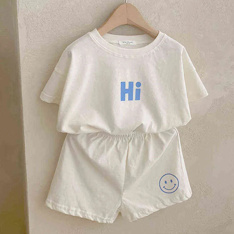 Baby Kleidung Mädchen Candy Farbe Baumwolle Casual Kurzarm Anzug Jungen Baby Buchstaben Drucken T-Shirt Shorts Casual Anzug G220521