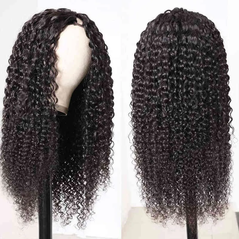 Peruca V U Part cabelo humano sem deixar de fora Brasileiro Kinky Curly s para mulheres Cola sem cola 220707