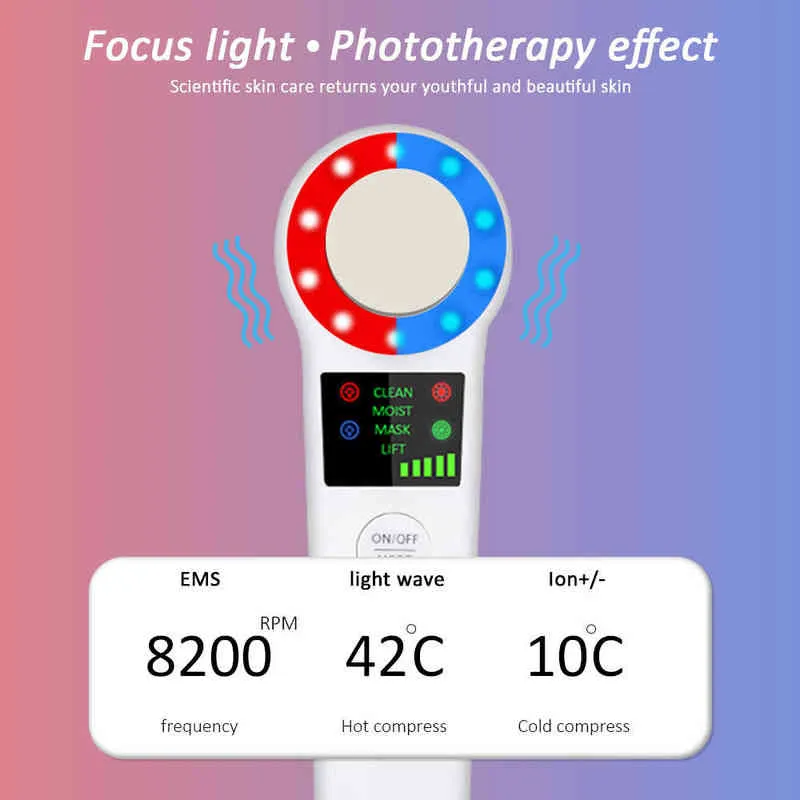 充電式ホットコールドハンマーフェイシャル振動マッサージャーLEDフェイスリフティングスキンケアスパビューティーマッサージremove Wrinkle220429