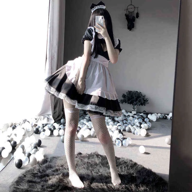 Nxy Sexy Sous-Vêtements Nouveau Mignon À Lacets Noir Et Blanc Robe De Femme De Chambre Jeu De Rôle Costume Mousseline De Soie Transparente Cosplay Anime Uniforme Costume De Maille 220419