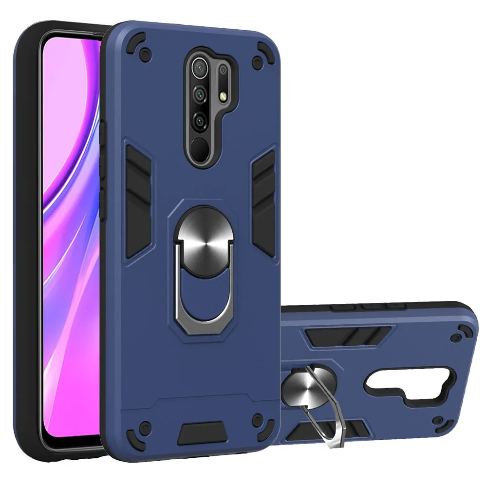 Shockside Armor Fodral för Xiaomi RedMi 9 9A 9C Magnetisk metallring Support Mjuk TPU-ram Hård PC Back skyddskåpa