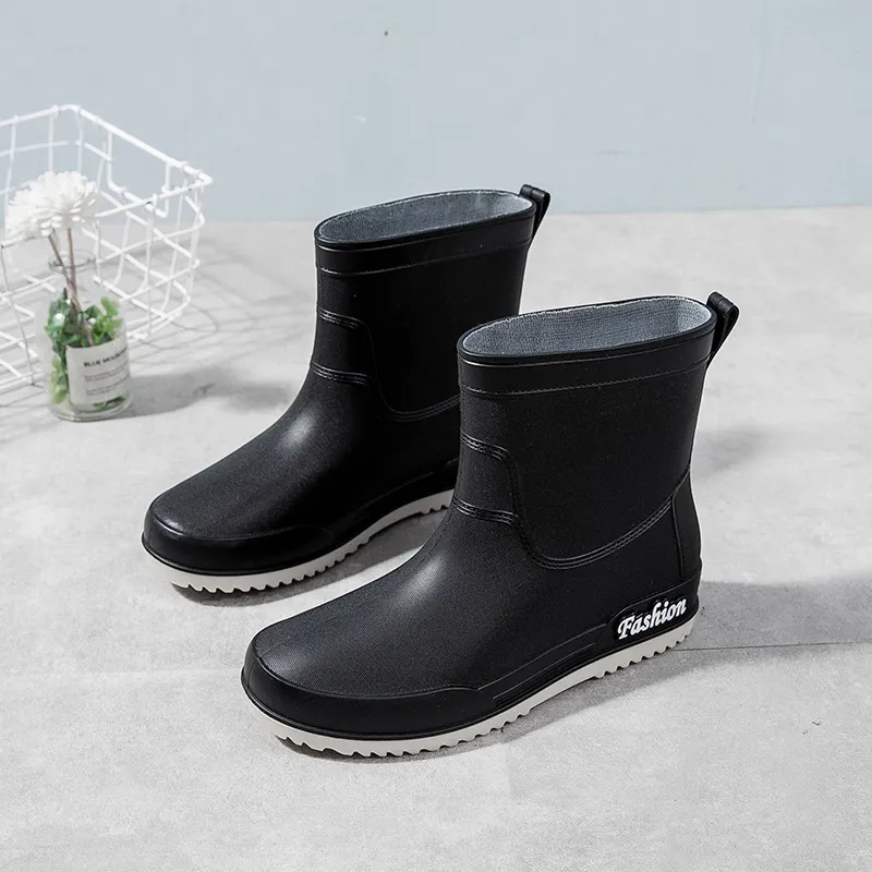 Pofulove Waterproof Rain Boots for Girls Women Work Shoes Non Slip Anti Skip Water Shoes Pink Botas PVC 36-40 Size Fashion
