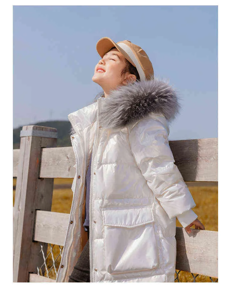 Zimowe ubrania dla dzieci nastolatków dziewczęta kurtka Dzieci Down Middle and Long 2022 Nowa moda Big Fur Korea Parkha za 6-15Y J220718