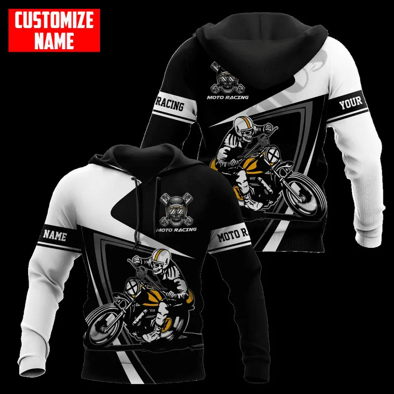 Plstarcosmos 3dprinted est Skull Racing Motor Custom Name Gift Unique Hrajuku Streetwear Unisex Casual Hoodies Zip Sweatshirt 220713