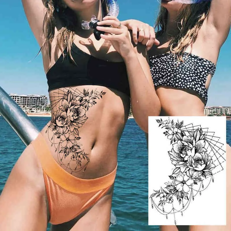 Tatuagem temporária de nxy realista sexy peony tattoos mulheres adulto adesivo de braço de flor água impermeável falso flooral bloosom corpo perna arte tatoos 0330