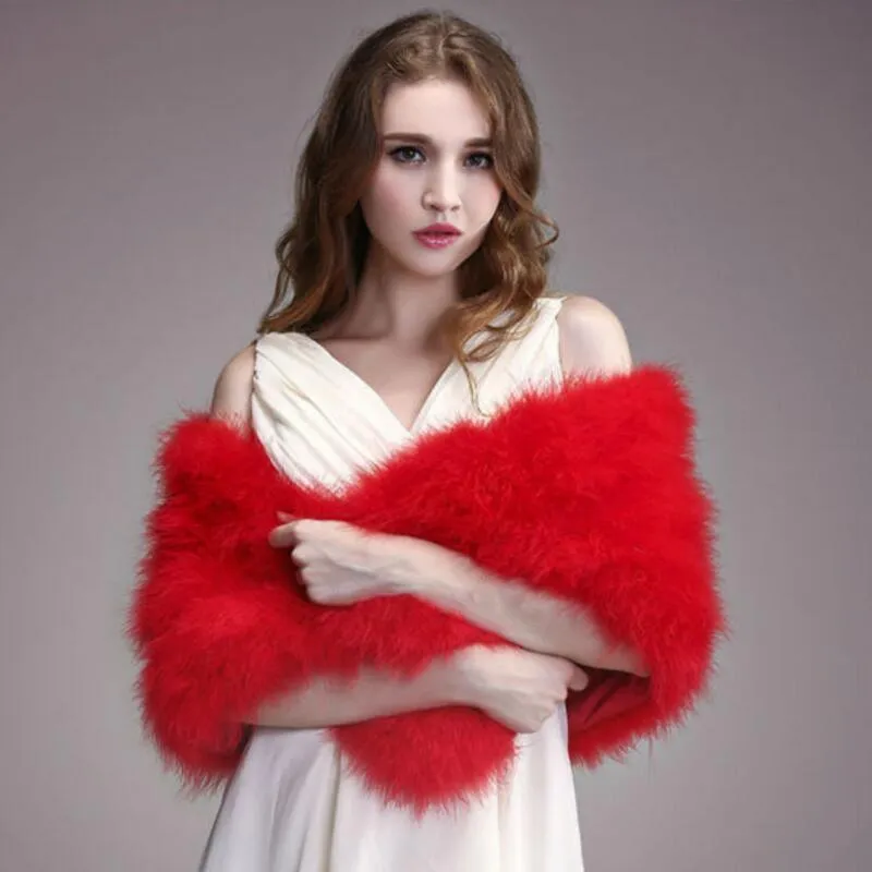 Scarves IANLAN Casual Solid Ostrich Feather Shawl Wrap For Women Bride Wedding Stole Ladies Real Turkey Fur IL00035263t