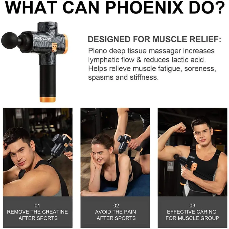 Pistolet de Massage Phoenix A2 Relaxation musculaire à haute fréquence thérapie dynamique des tissus profonds pour le corps cou dos masseur de pieds 220630