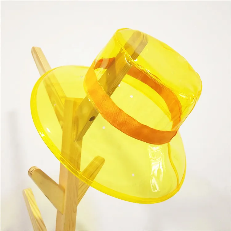 단단한 투명한 여성 양동이 모자 모자 소녀 Gorras 숙녀 PVC 비치 태양 바이저 방수 비상 모자 플라스틱 와이드 브림 220318