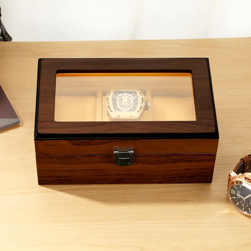 Rechthoek houten horlogebak opslag 3bit horloges Organisator display pakket kas glazen kast luxe houten kist voor 2207013241897