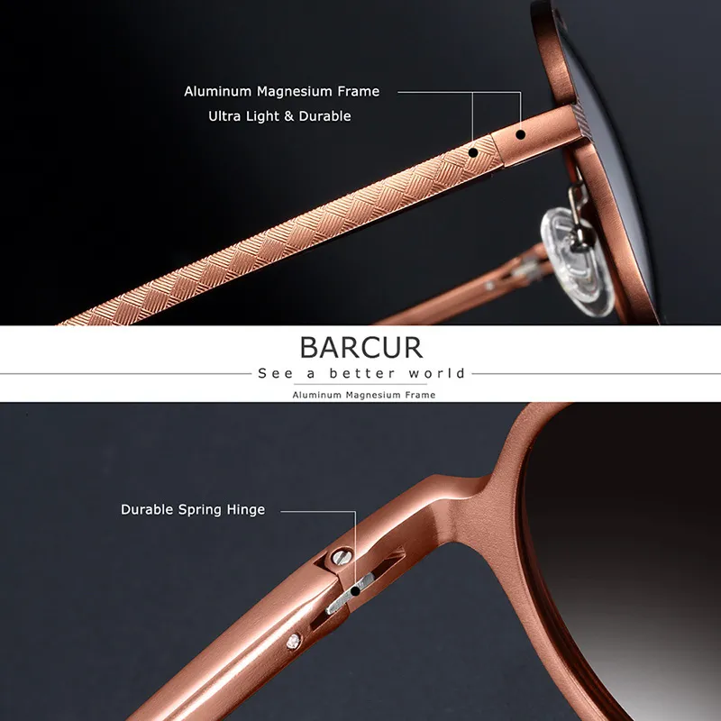 BARCUR Black Goggle Male Round Sunglasses Luxury Brand Men Glasses Retro Vintage Women Sun Glasses UV400 Eyewear 220526